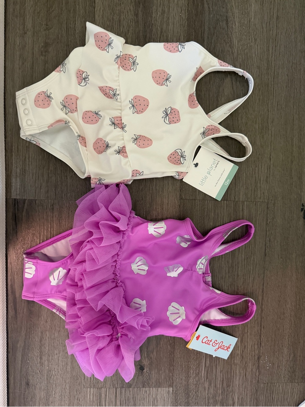 Cat & Jack Pink Ruffle One-Piece Swimsuit with Shell Print